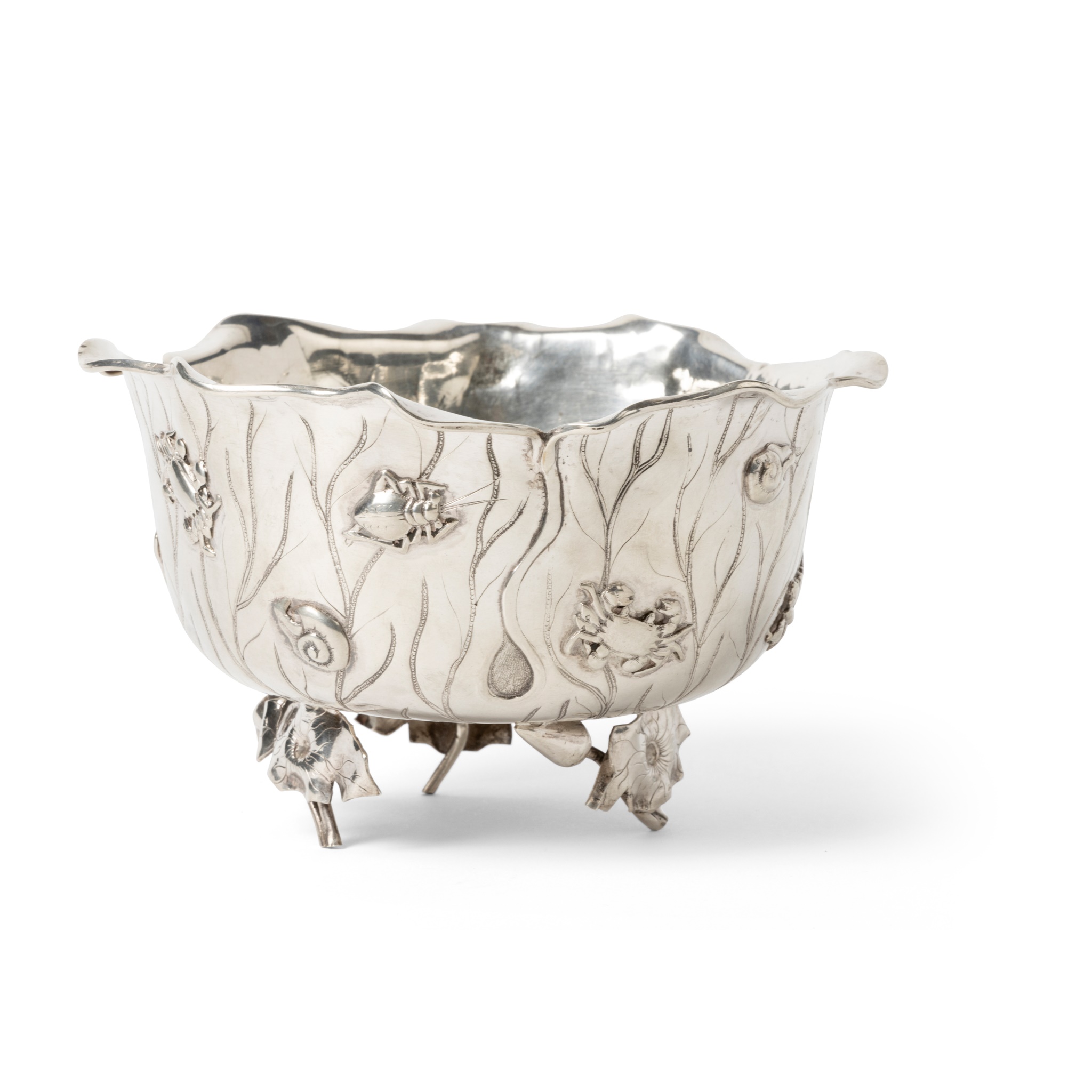 CHINESE EXPORT SILVER 'LOTUS LEAF' BOWL