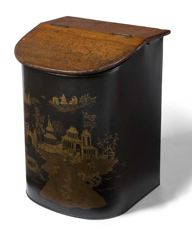 An early 19th century bowfronted toleware coal or tea bin