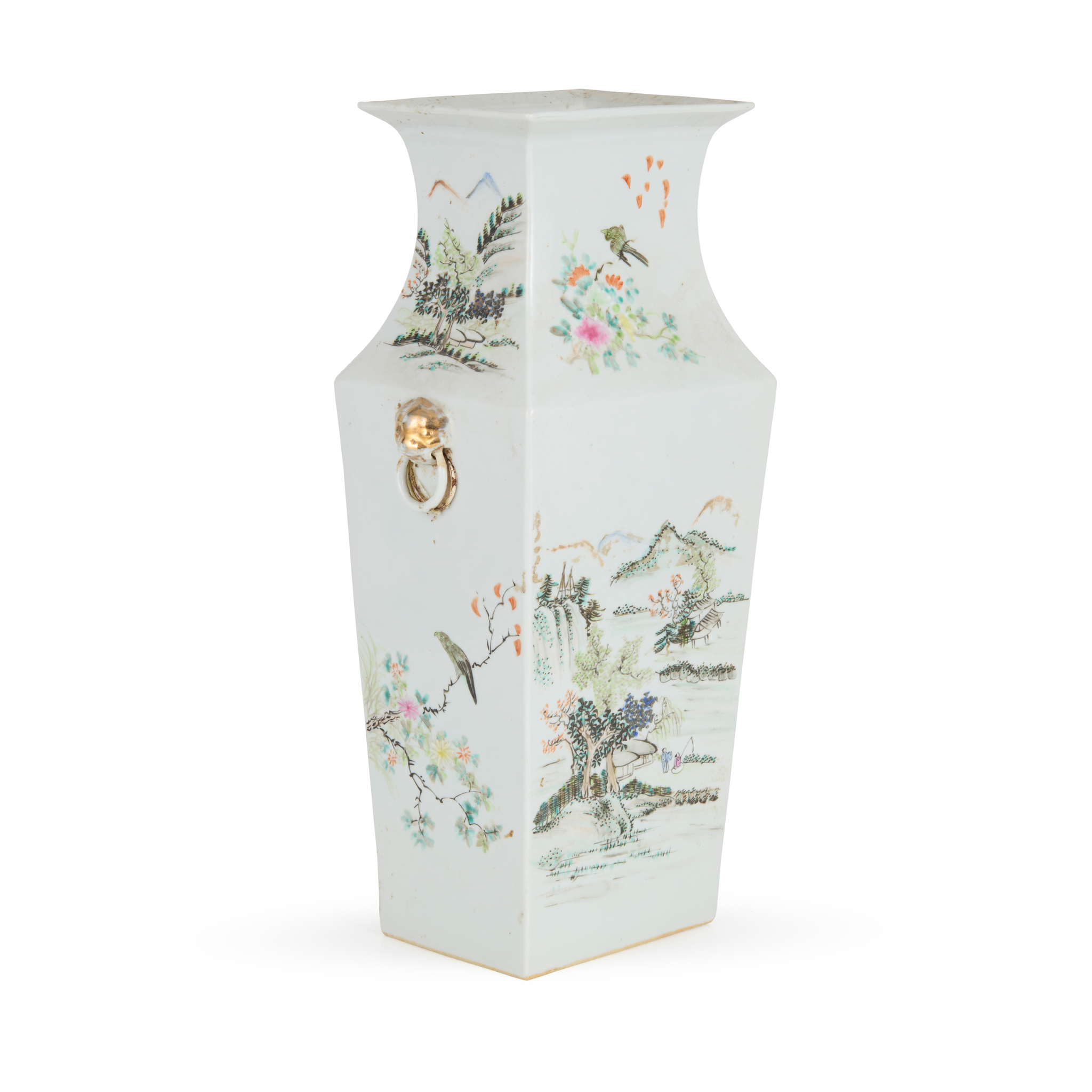LARGE CHINESE FAMILLE ROSE SQUARE-SECTION VASE