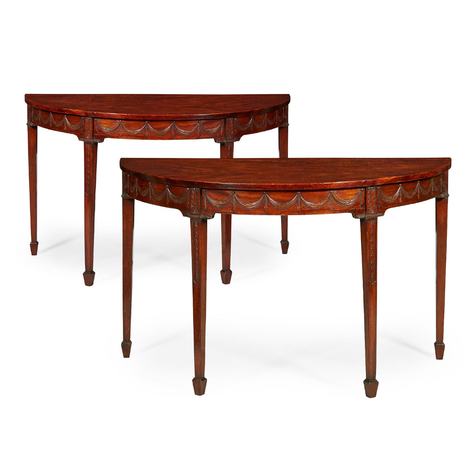 PAIR OF GEORGE III MAHOGANY DEMILUNE SIDE TABLES