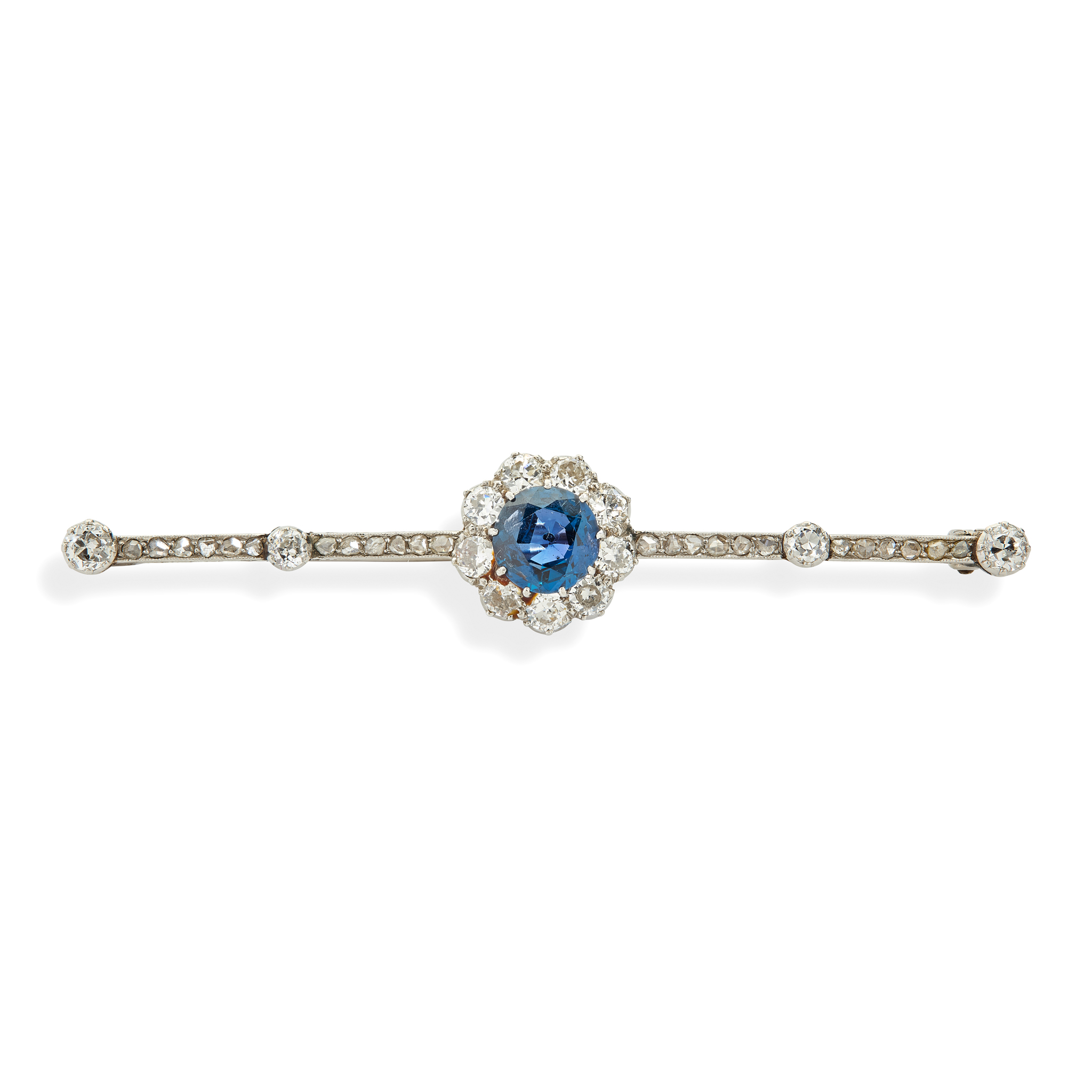 An early 20th century sapphire and diamond bar brooch