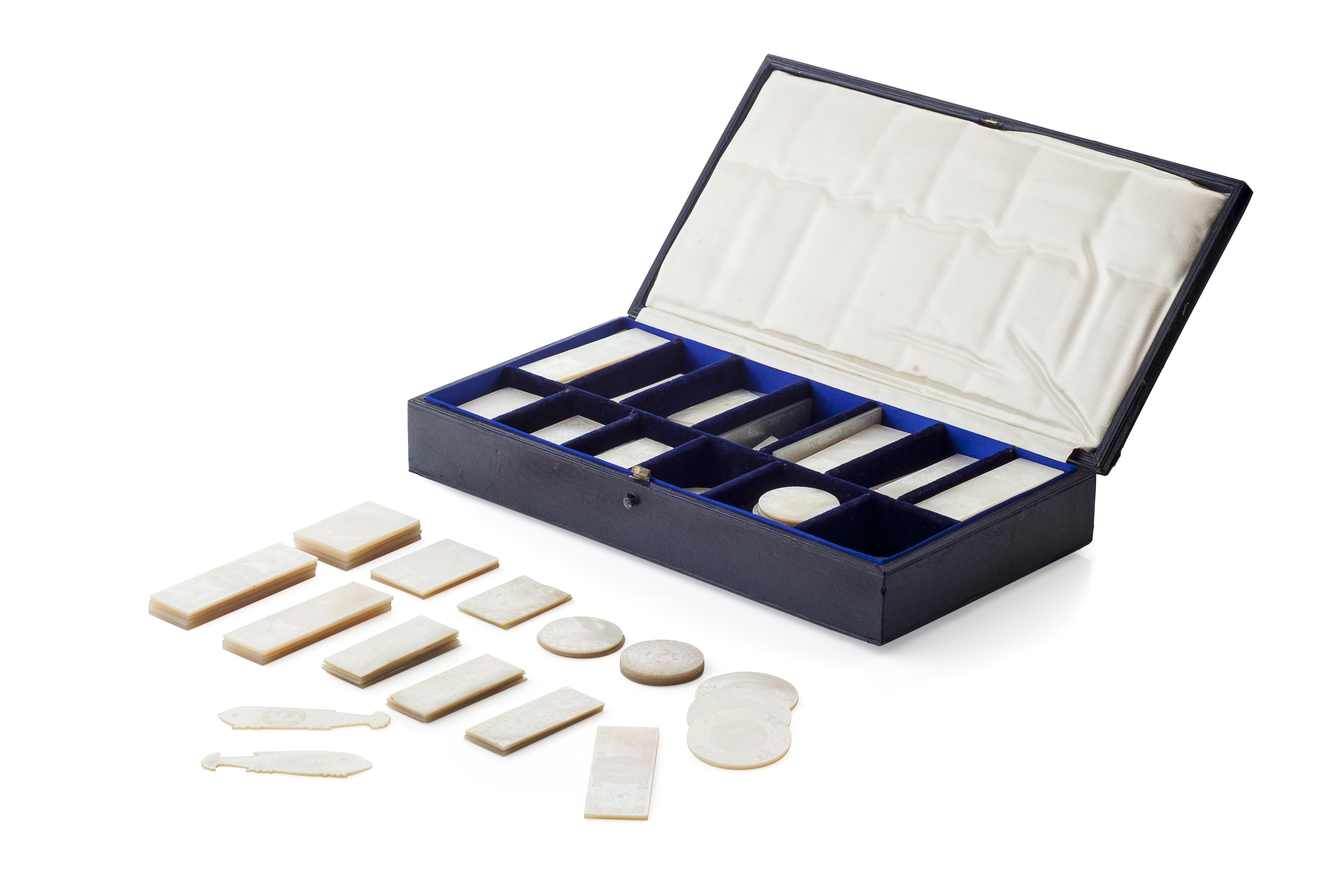 GROUP OF CHINESE MOTHER-OF-PEARL GAMING COUNTERS