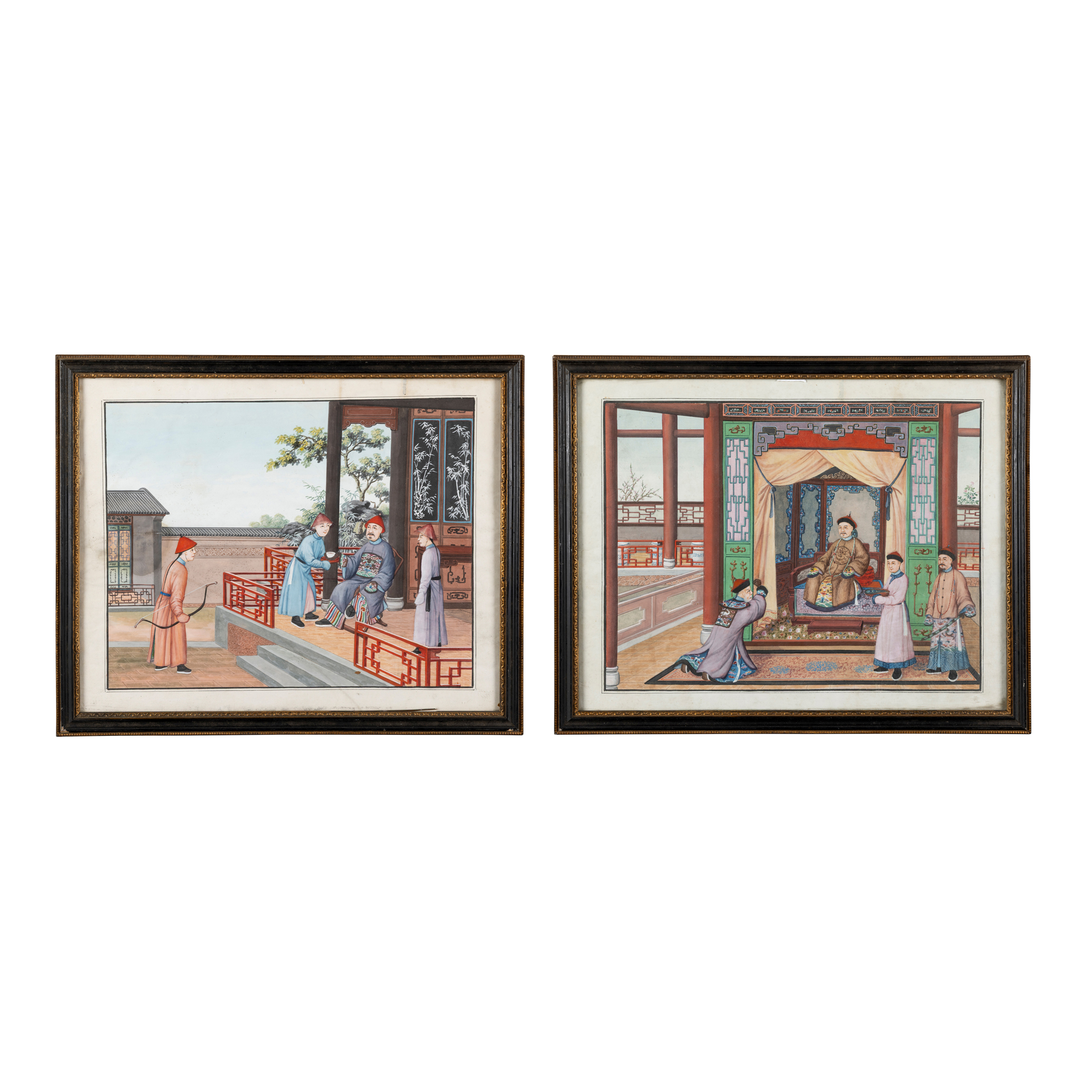 TWO CHINESE EXPORT 'COURT SCENE' PAINTINGS