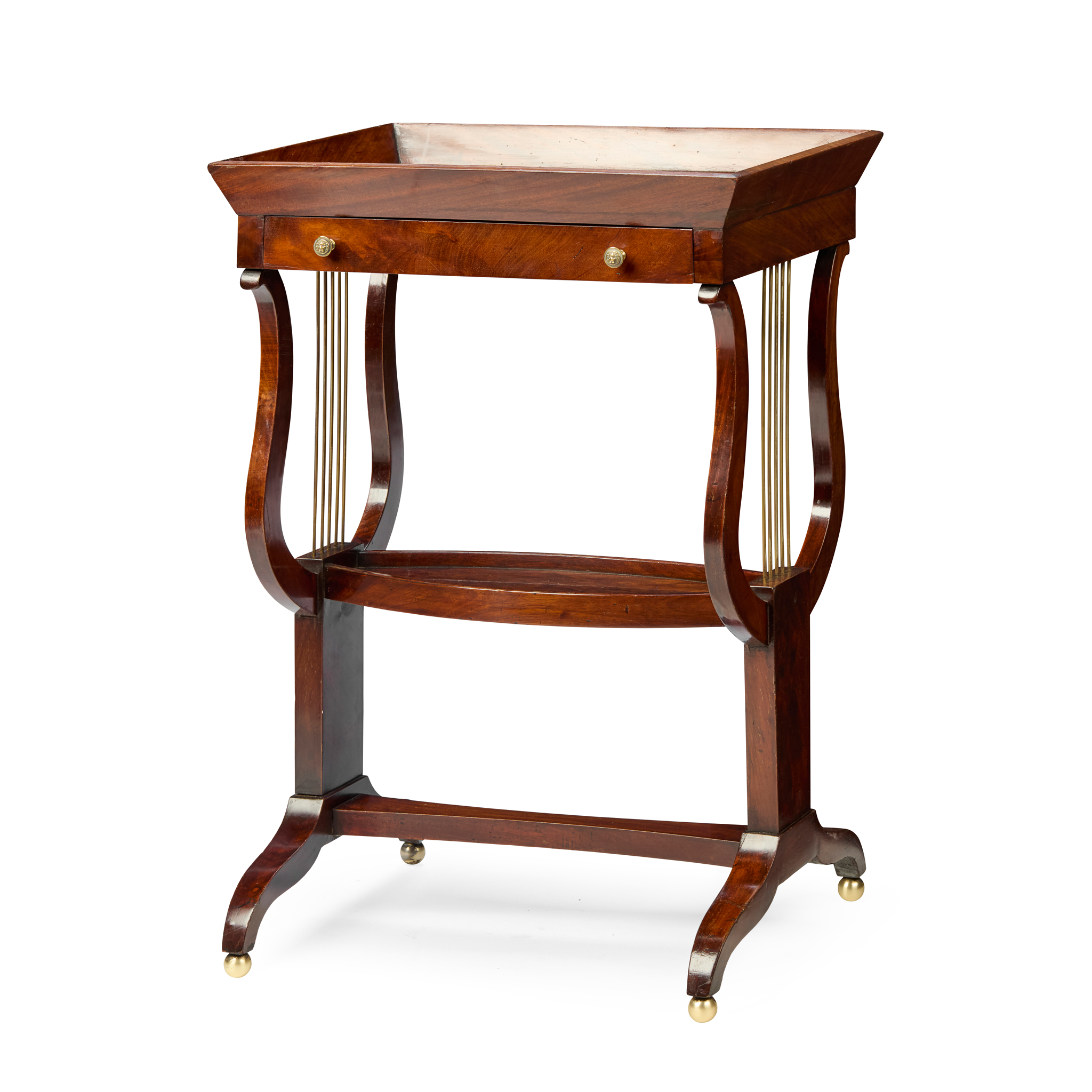 FRENCH EMPIRE STYLE MAHOGANY AND BRASS TABLE VIDE POCHE