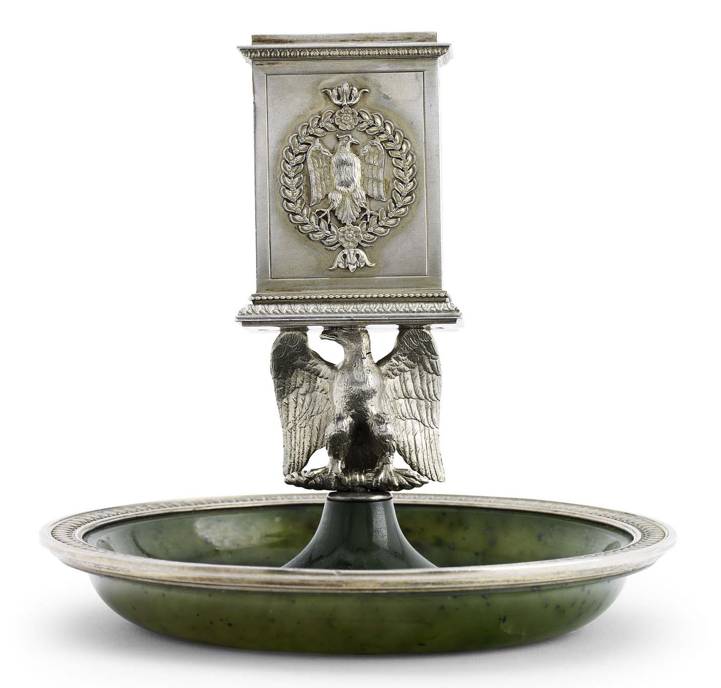 A Fabergé silver-gilt and Nephrite match box holder