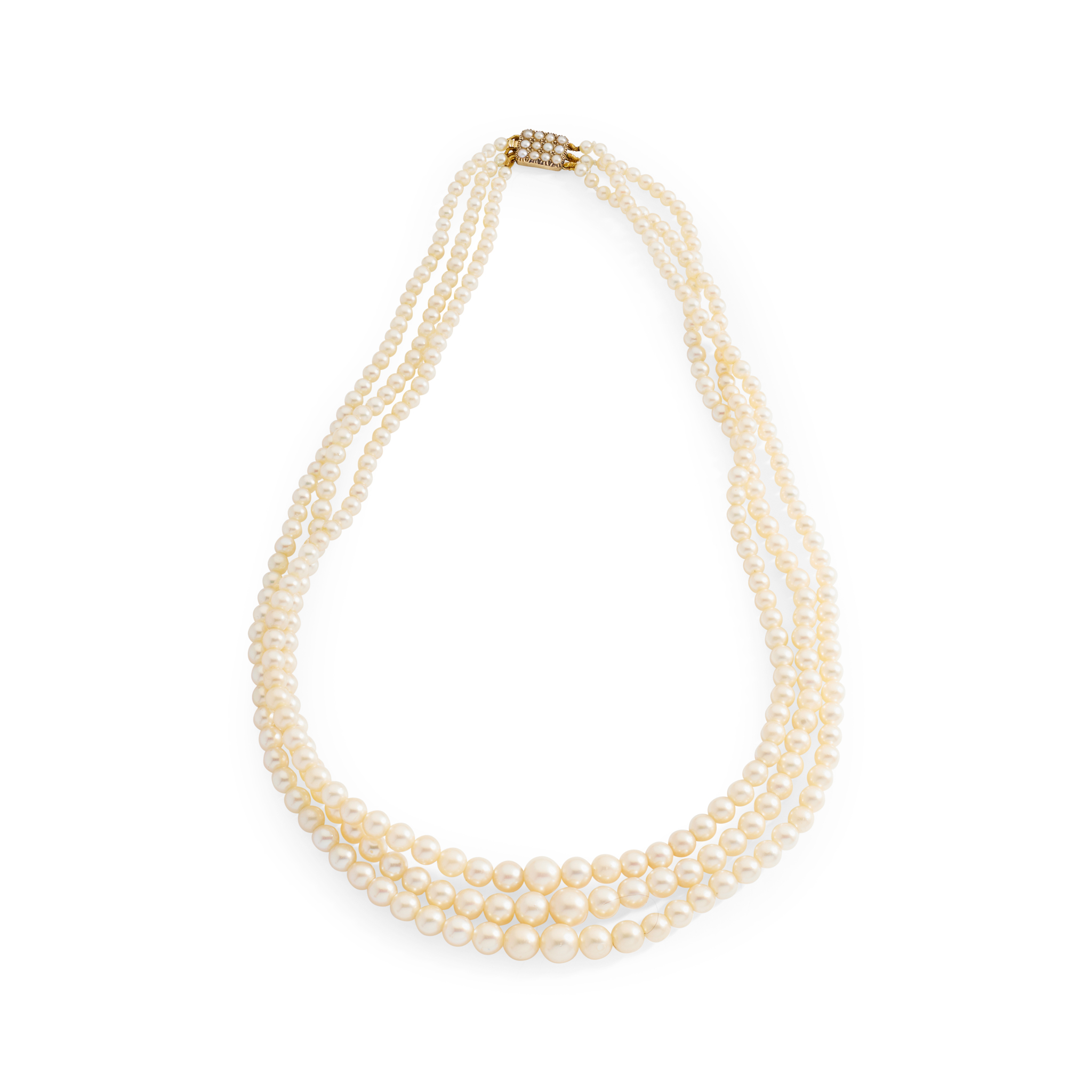 A cultured pearl three-strand necklace