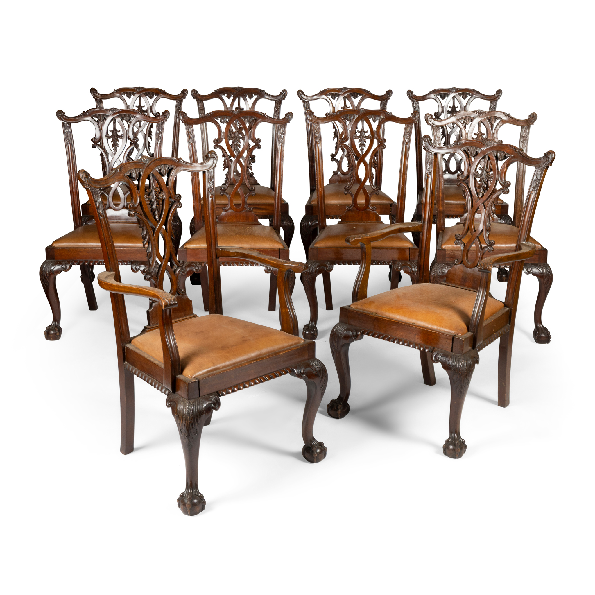 A SET OF TEN MAHOGANY DINING CHAIRS