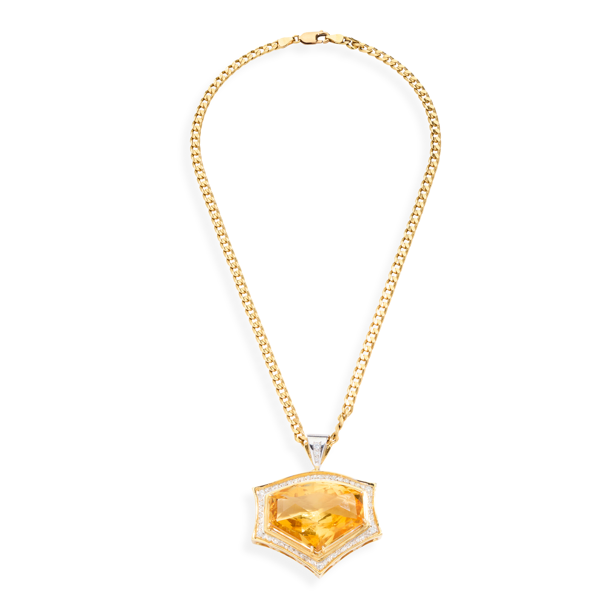 A citrine and diamond pendant