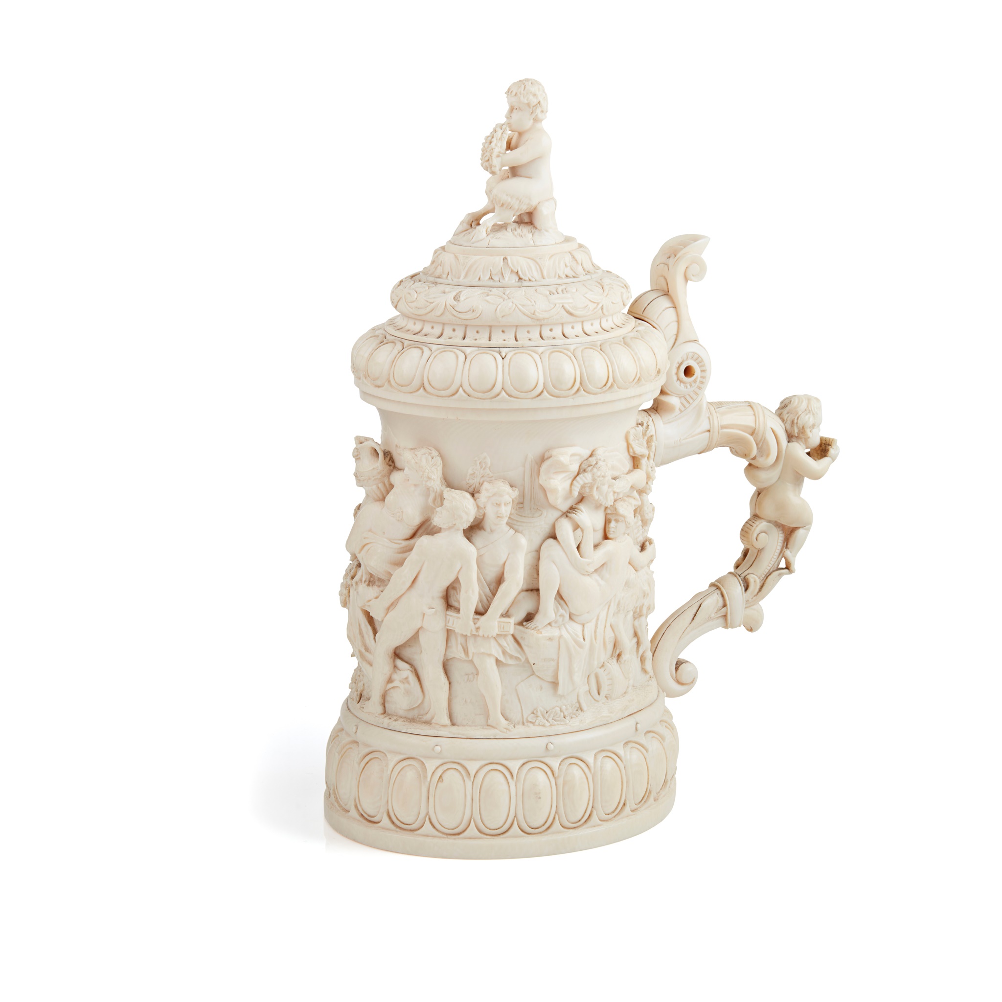 LARGE GERMAN CARVED IVORY TANKARD