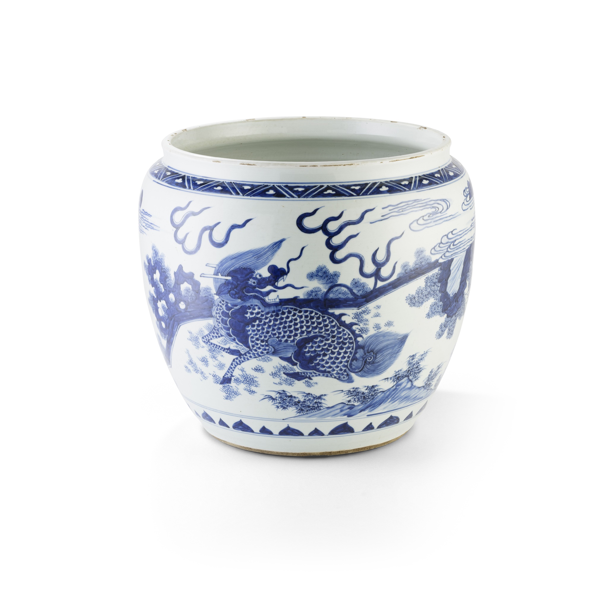 BLUE AND WHITE 'QILIN AND PHOENIX' BASIN