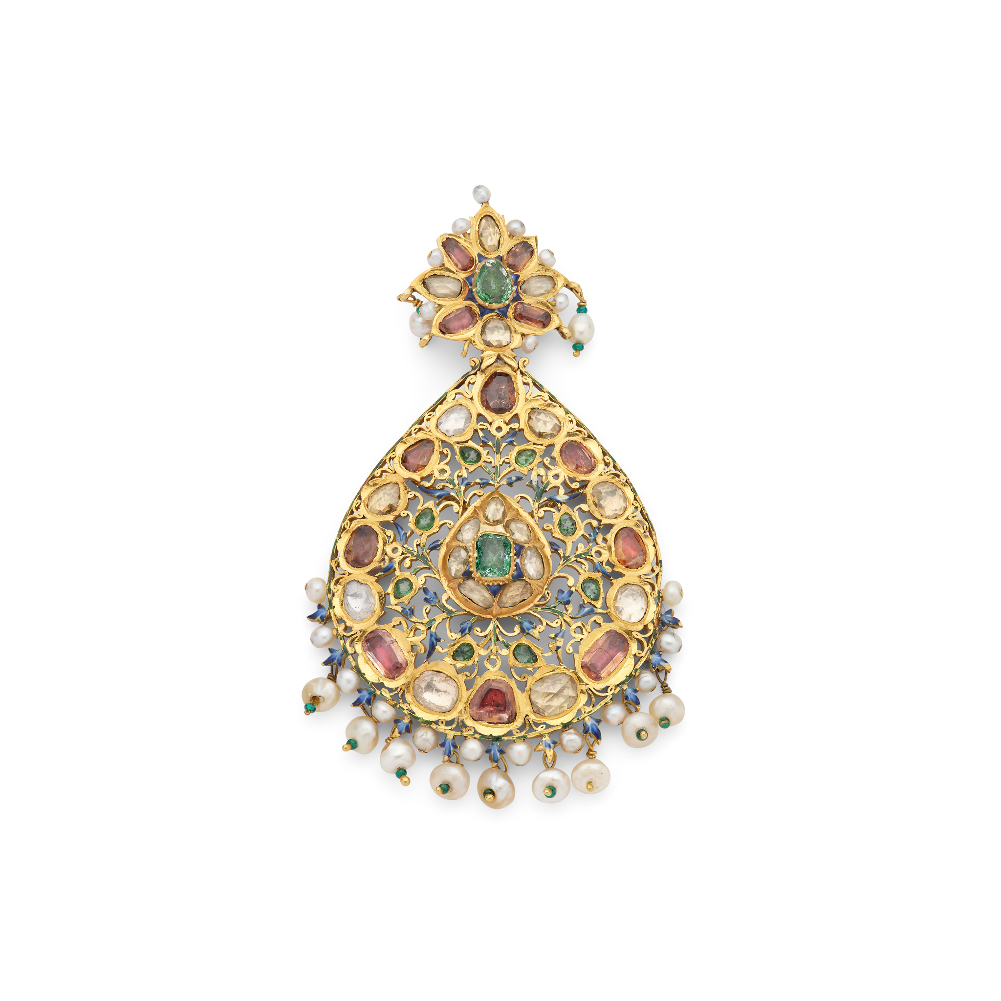 An Indian gem-set and enamel pendant