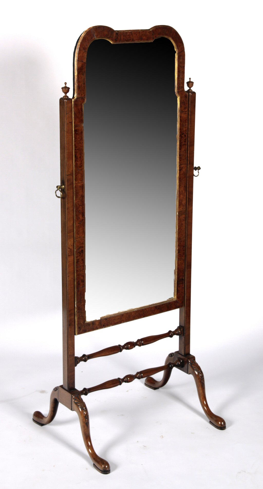 A George III walnut mirror with later cheval frame