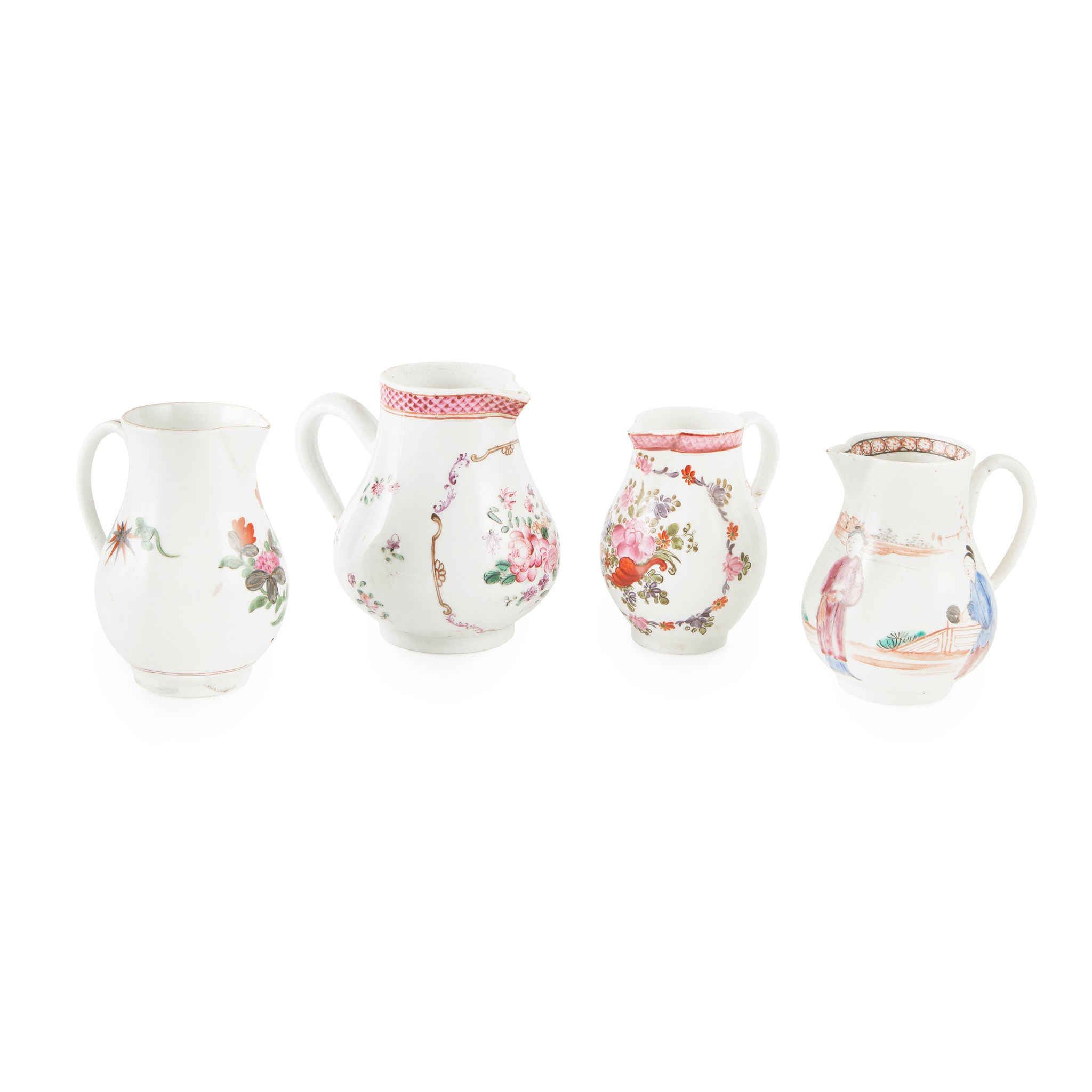 FOUR ENGLISH SPARROW BEAK PORCELAIN CREAM JUGS