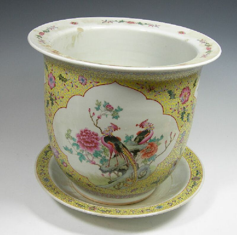 A pair of large 20th century Chinese famille rose jardinieres
