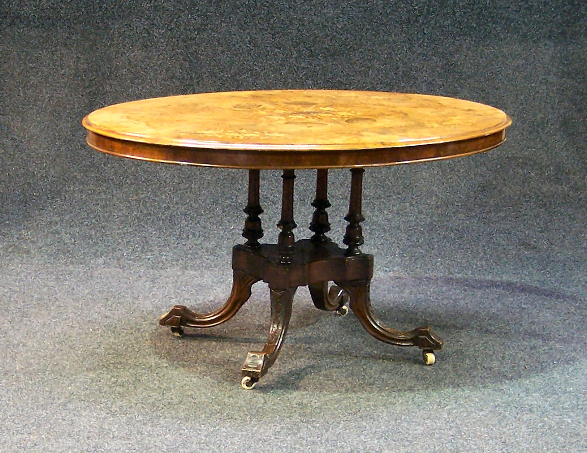 A Victorian walnut and marquetry loo table,
