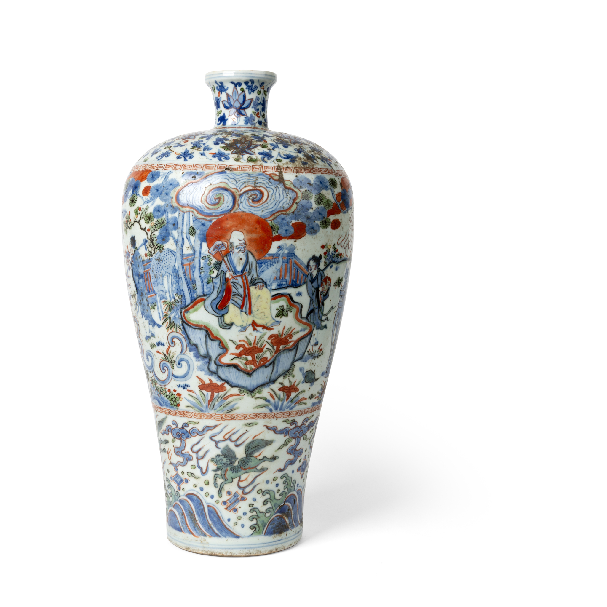 LARGE WUCAI 'IMMORTAL' MEIPING VASE