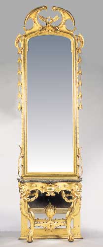 A Victorian giltwood and gesso pier glass and table