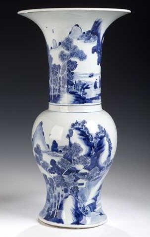 A large Chinese Kangxi blue painted 'yan yan' vase