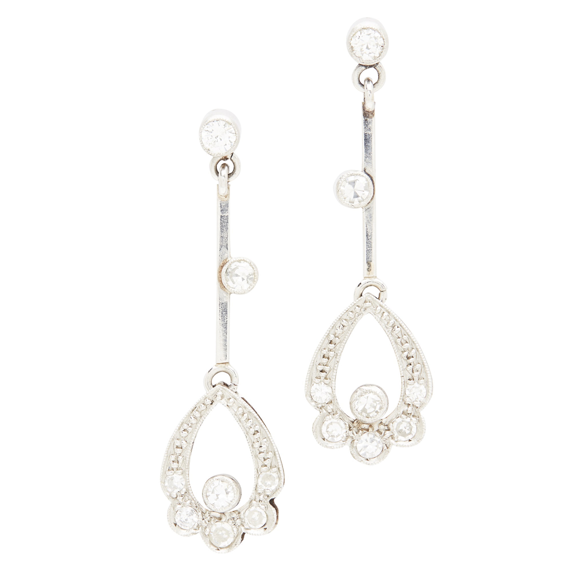 A pair of diamond set pendant earrings