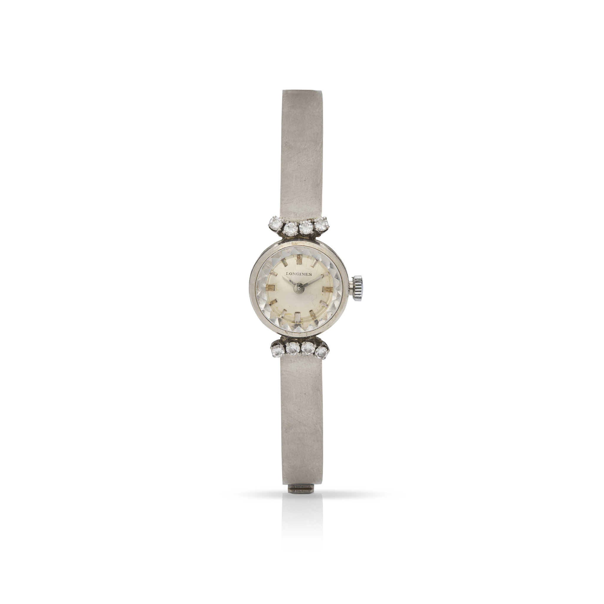 Longines. A Ladies fine 18k white gold bracelet watch with matching 18k white gold bracelet