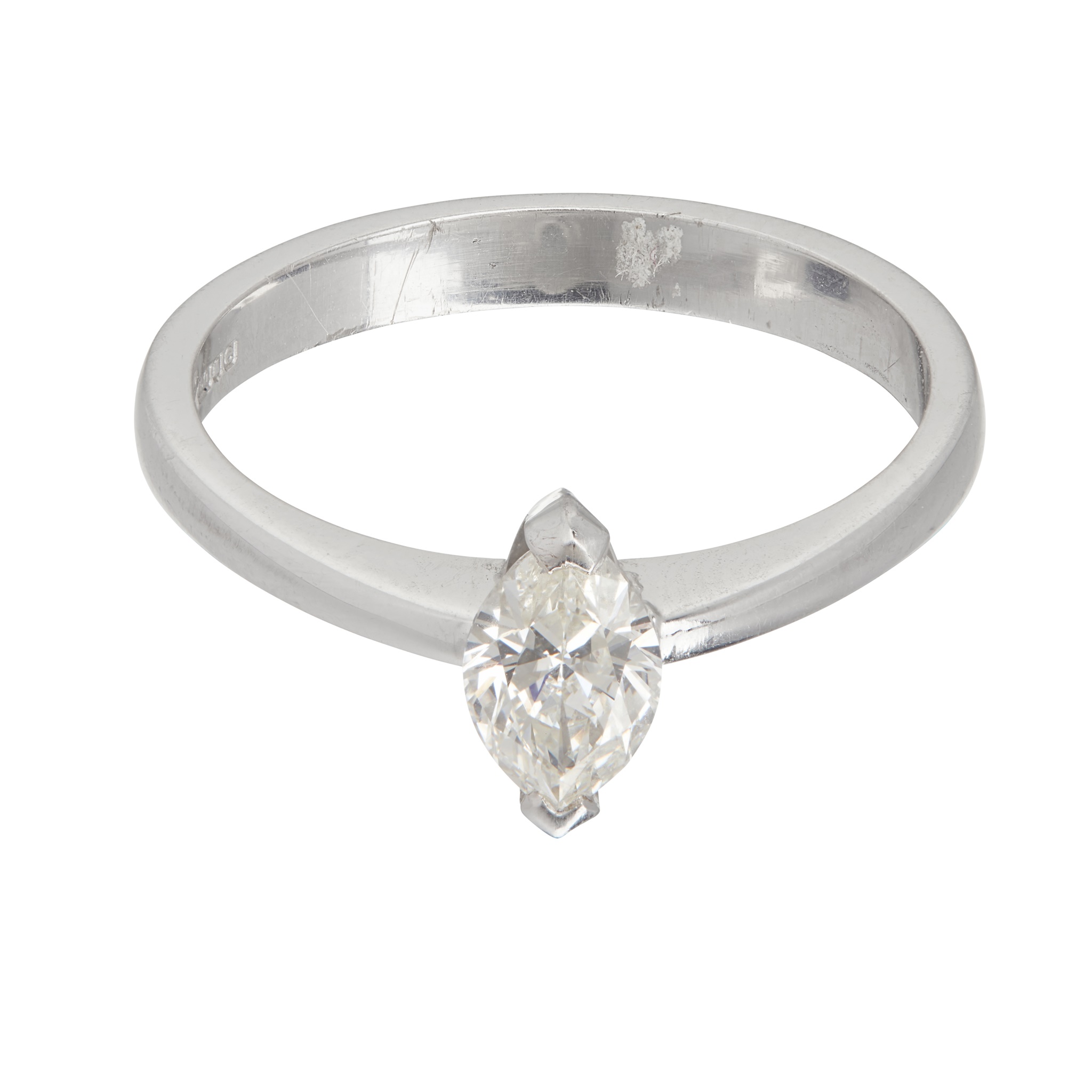 A marquise-cut single stone diamond ring