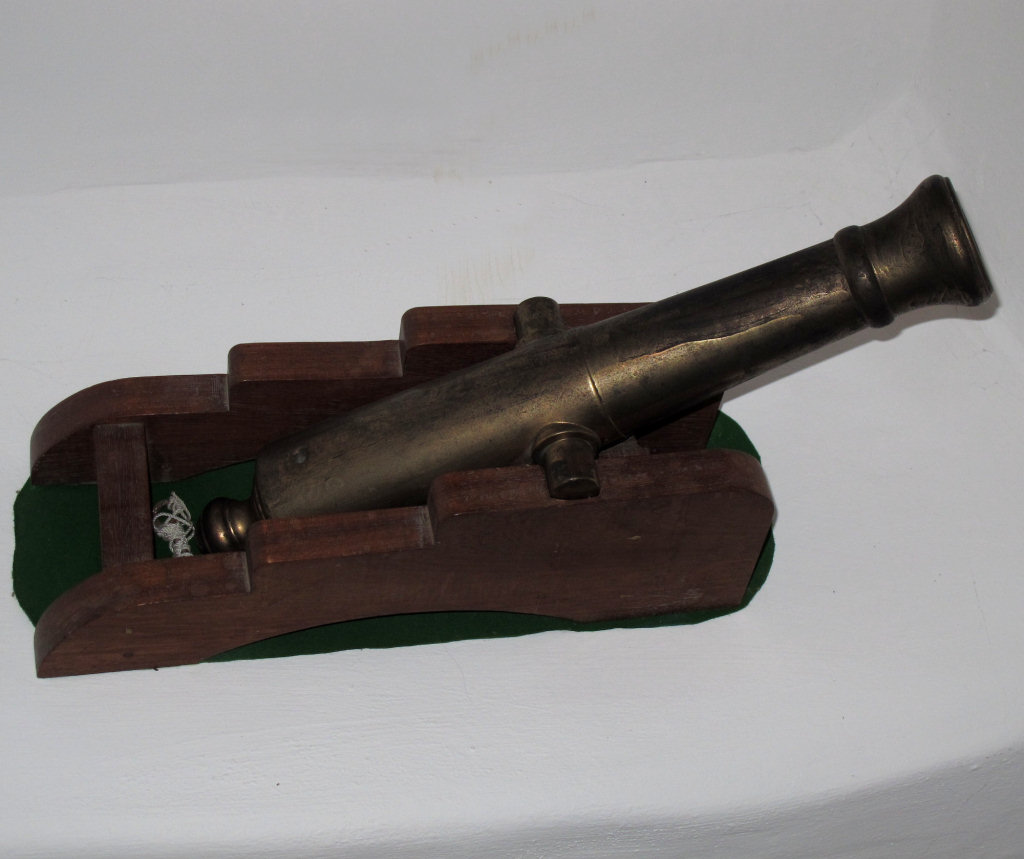 SMALL BRONZE CANNON ON STAND