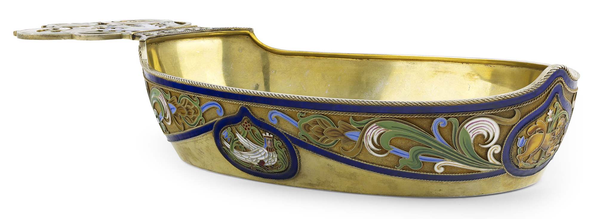 A silver-gilt and shaded enamel kovsch, 20th Century,