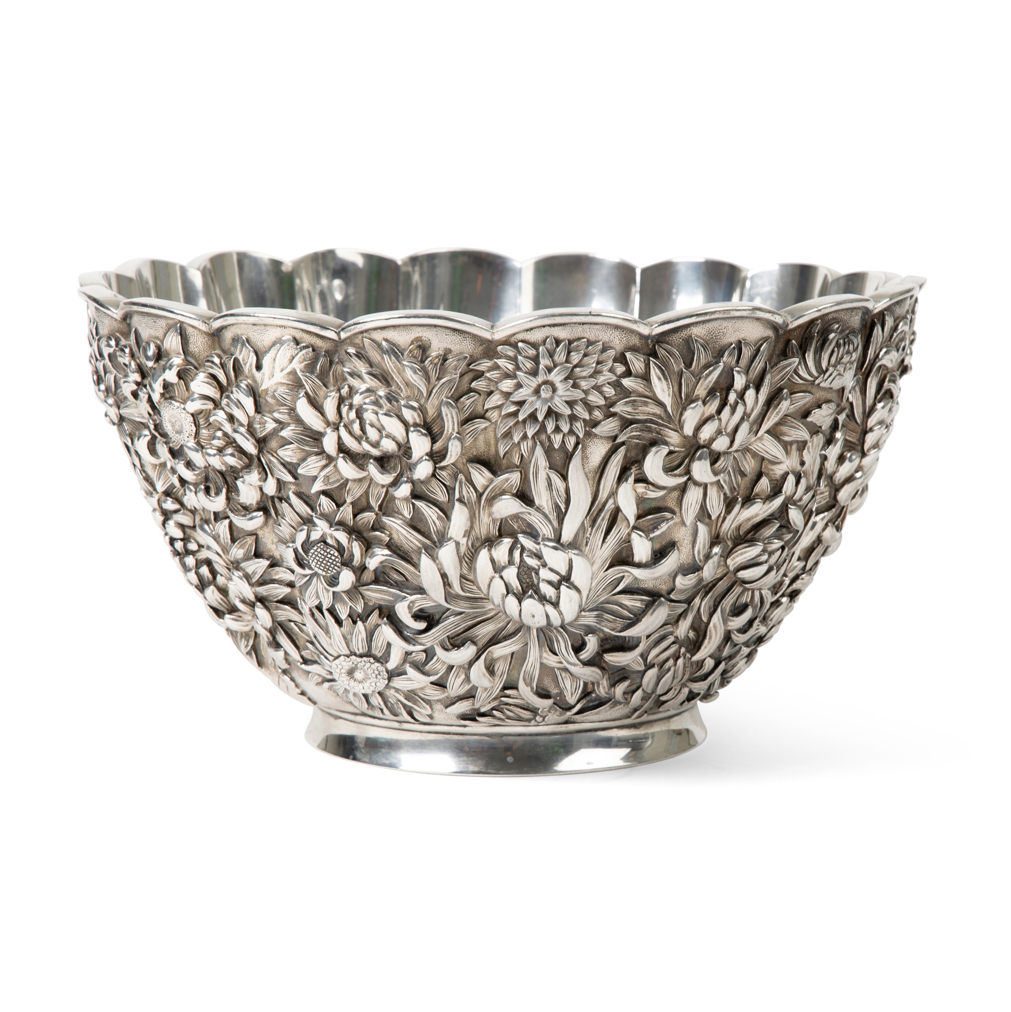 LARGE 'CHRYSANTHEMUM' DOUBLE-SKINNED SILVER BOWL