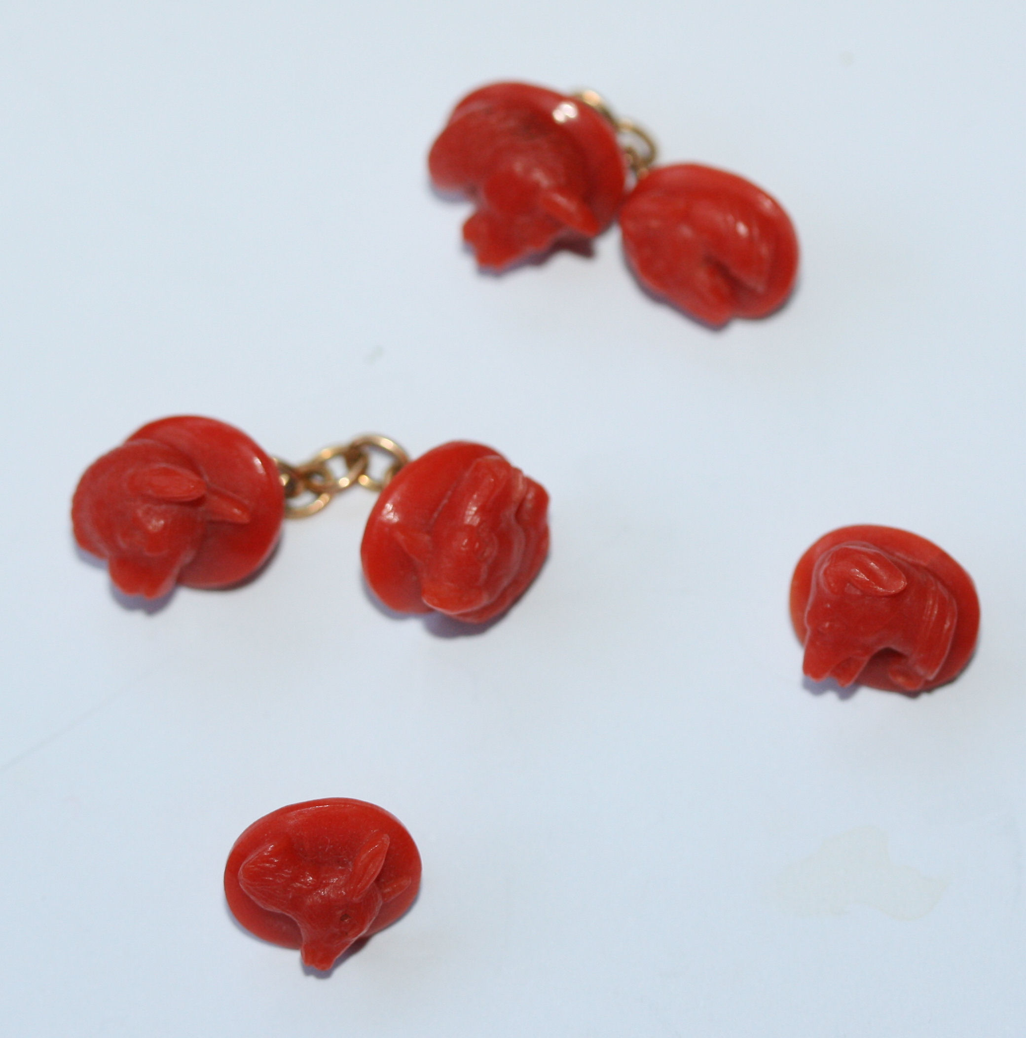 A French gold mounted coral dress set