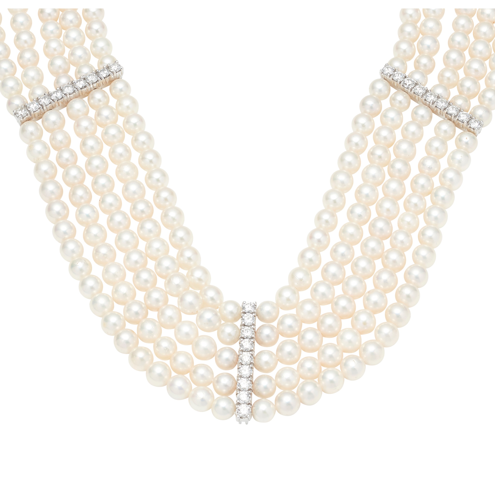 A cultured pearl and diamond choker