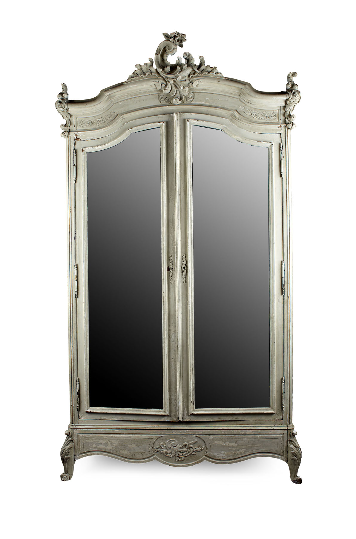 LOUIS XV STYLE GREY PAINTED ARMOIRE