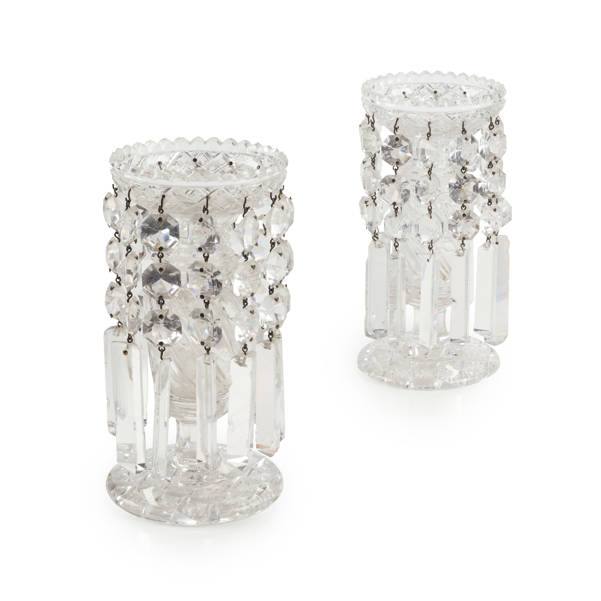 A PAIR OF CUT GLASS CANDLE LUSTRES
