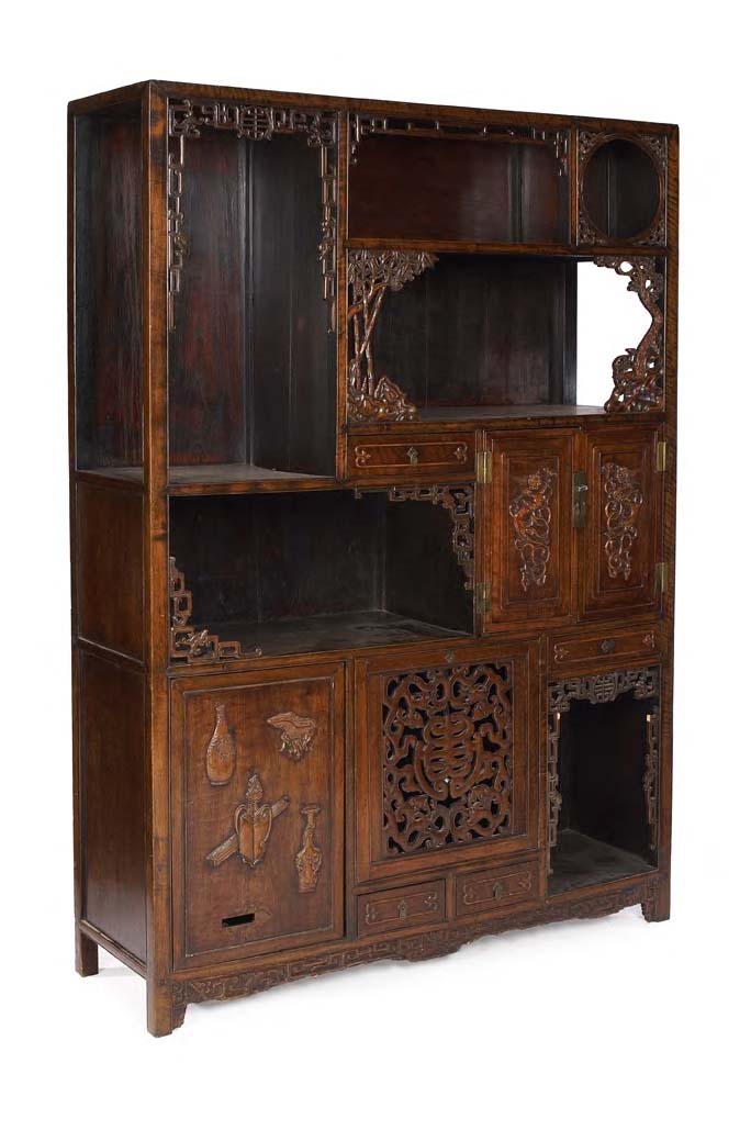 An early 19th century Chinese hardwood display cabinet,