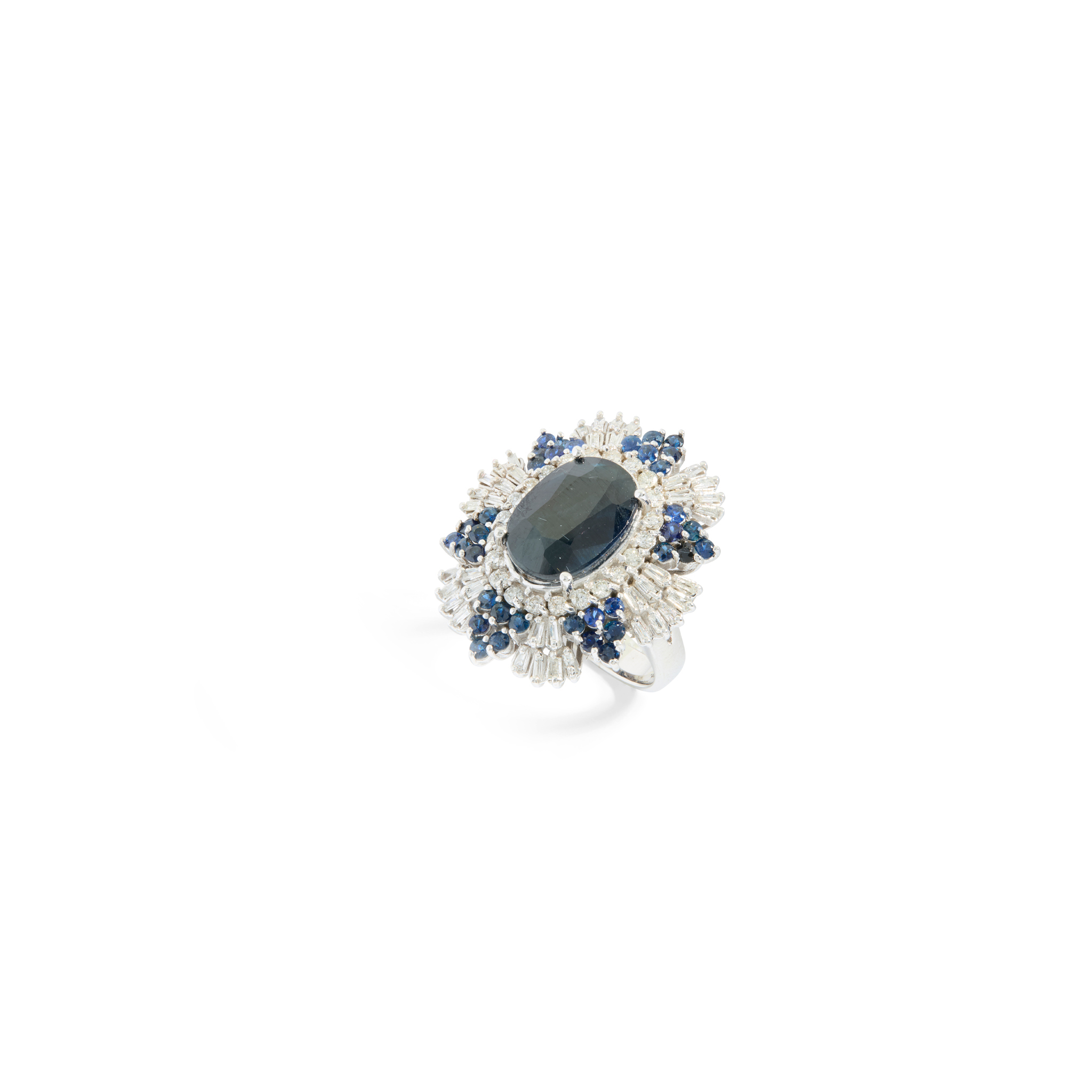 A large sapphire and diamond cocktail ring