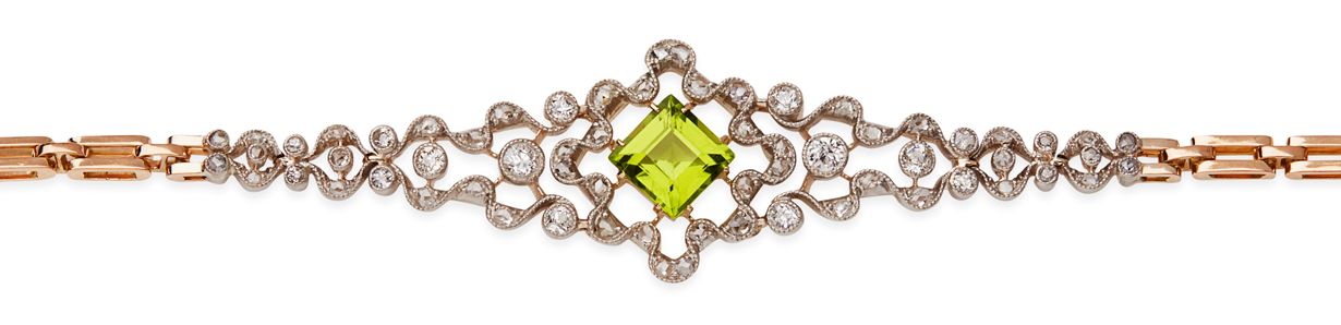 A Belle Epoque peridot and diamond set bracelet