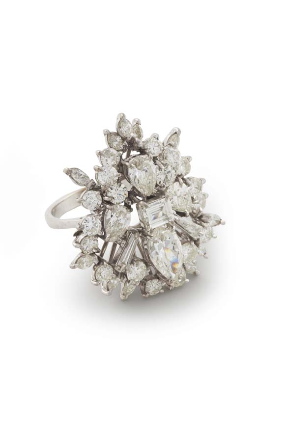 A mid-20th century 18ct white gold mounted all diamond cluster ring,