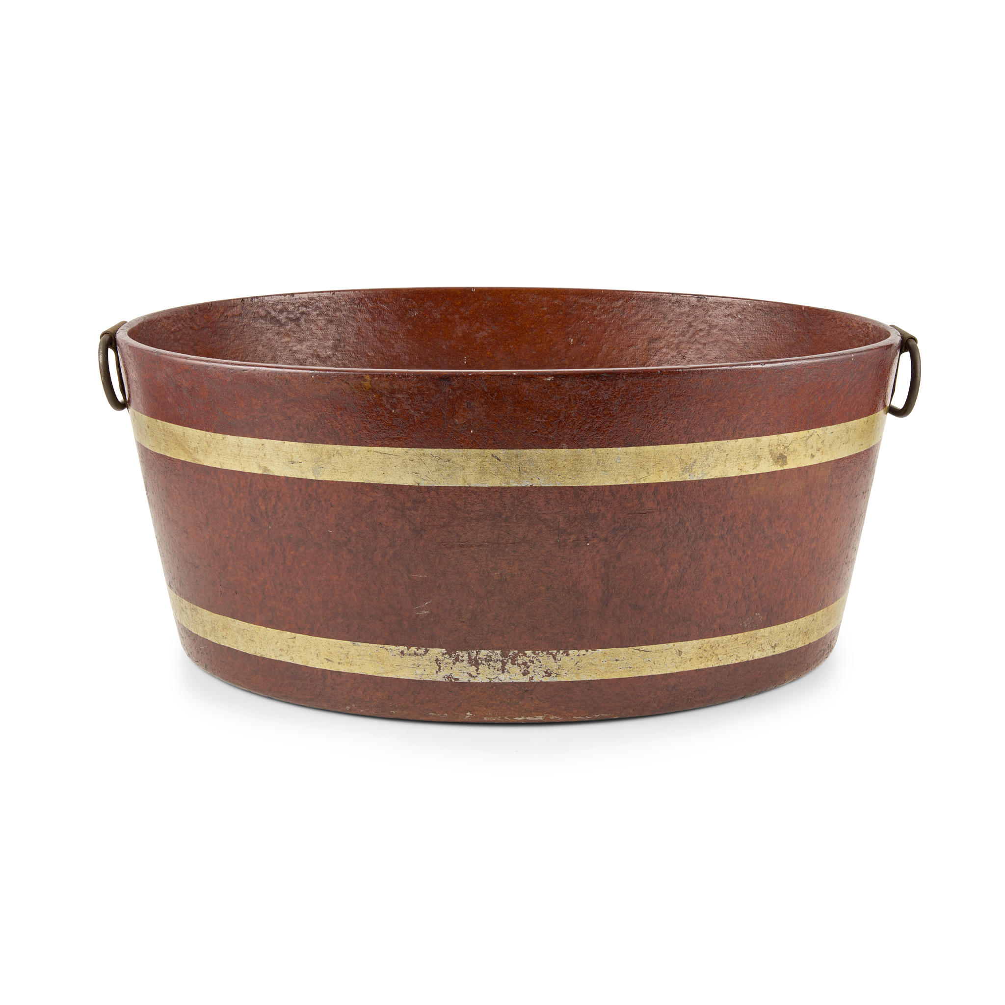 VICTORIAN PRESSED BOARD AND CANVAS OVAL JARDINIERE