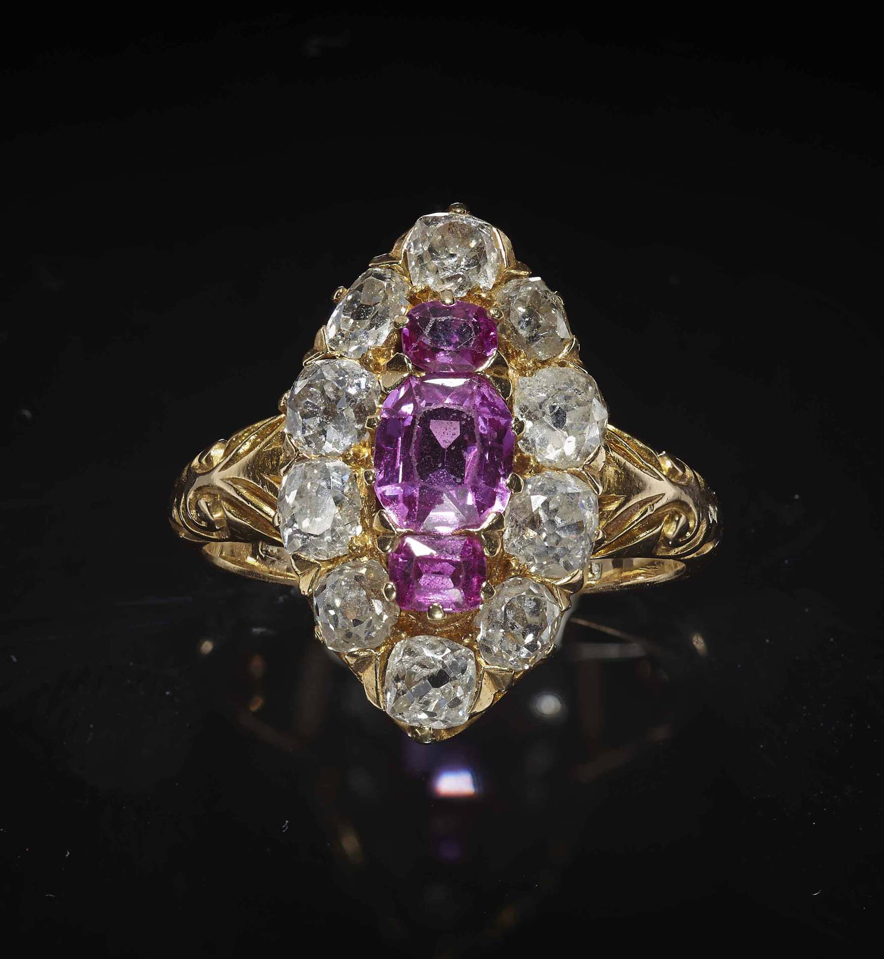 A Victorian 18ct gold mounted ruby and diamond set ring