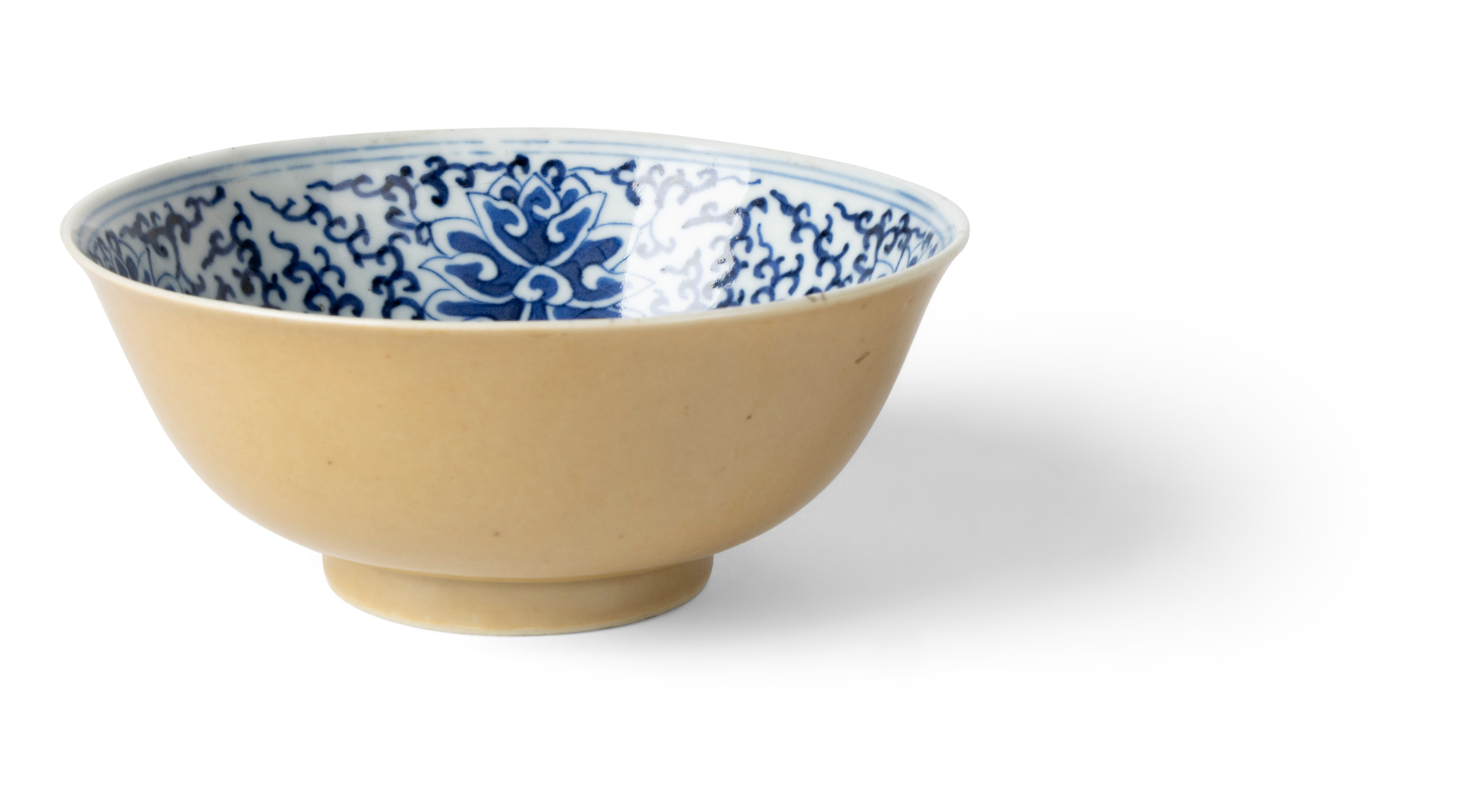 CHINESE CAFÉ-AU-LAIT-GLAZED AND UNDERGLAZE BLUE 'LOTUS' BOWL