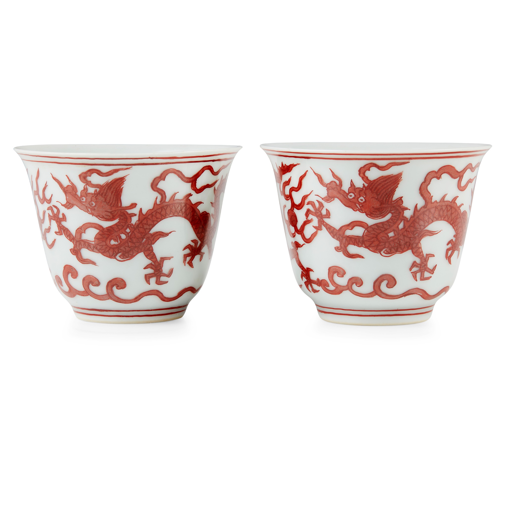 PAIR OF IRON-RED 'DRAGON' CUPS