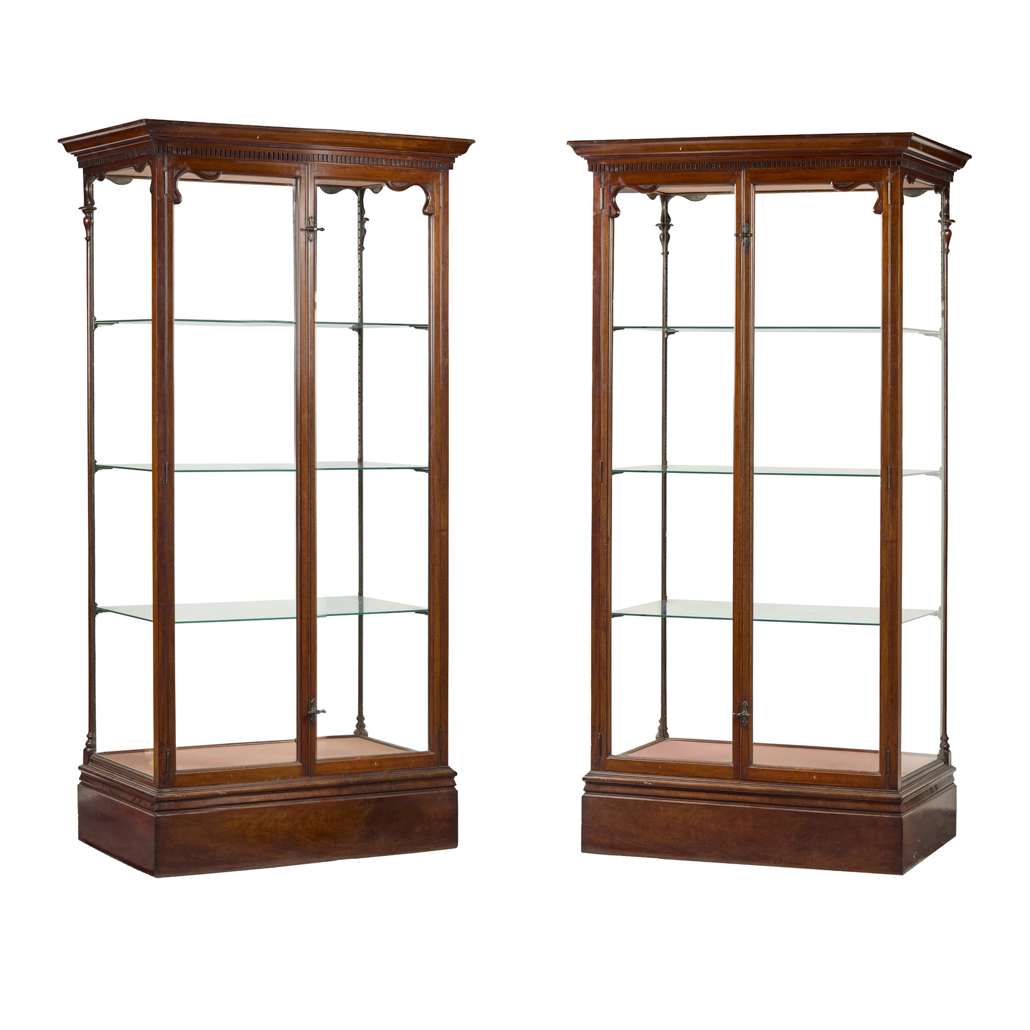 PAIR OF LARGE VICTORIAN MAHOGANY DISPLAY CABINETS, BY L. BRADBURY, MANCHESTER