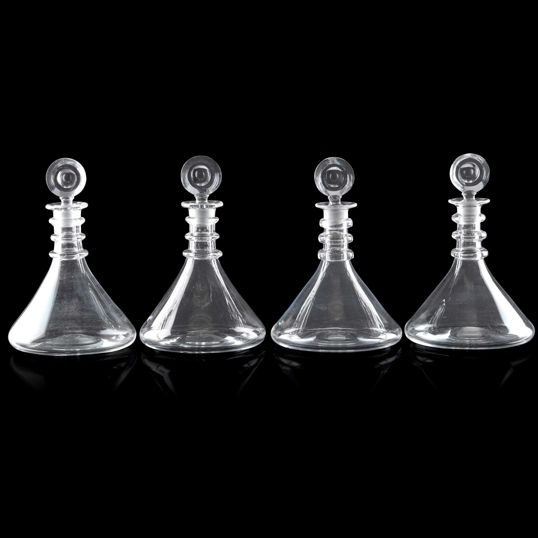 SET OF FOUR 19TH CENTURY STYLE GLASS SHIP'S DECANTERS