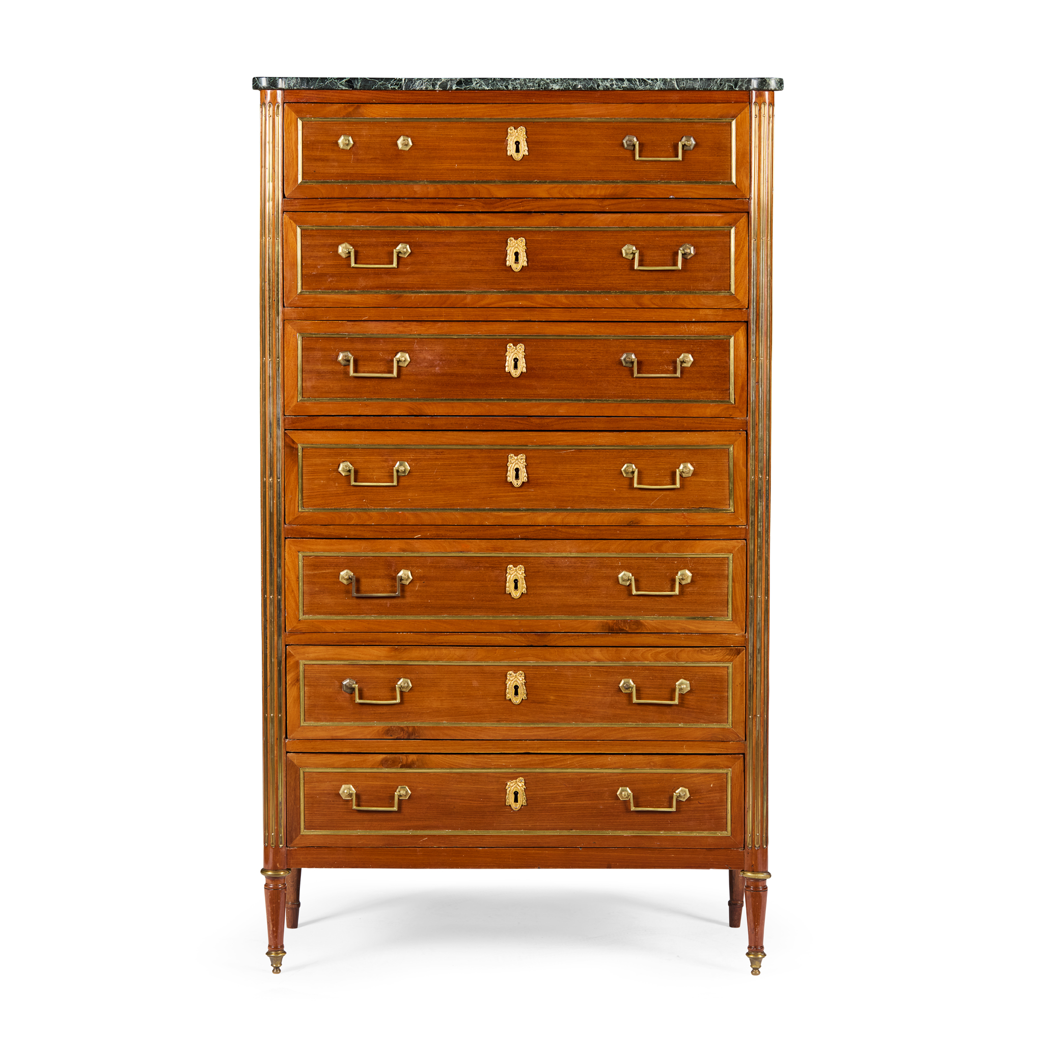FRENCH DIRECTOIRE MAHOGANY, MARBLE, AND BRASS MOUNTED SEMAINIER