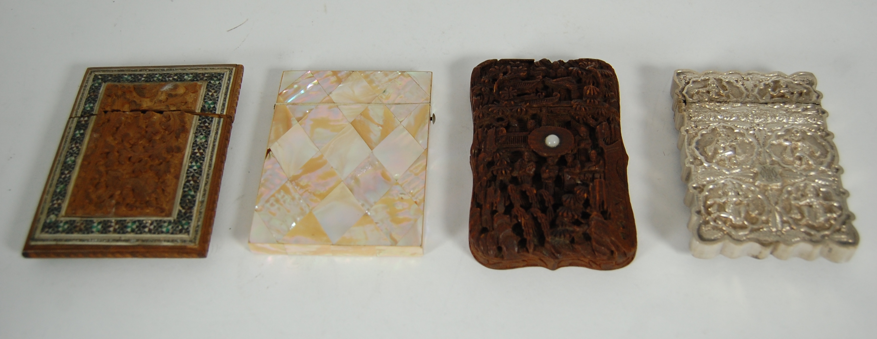 An Indian white metal card case