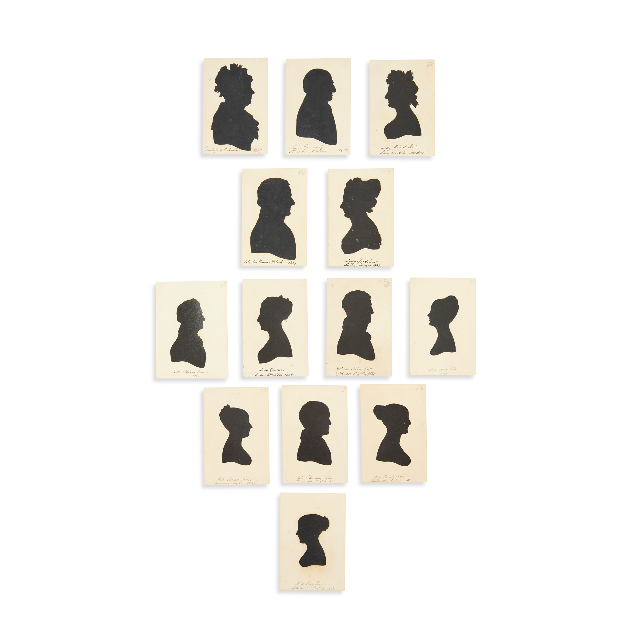 COLLECTION OF UNFRAMED PORTRAIT SILHOUETTES OF THE KERR FAMILY, DESCENDANTS OF THE 4TH MARQUIS OF LOTHIAN, BY LADY LOUISA KERR