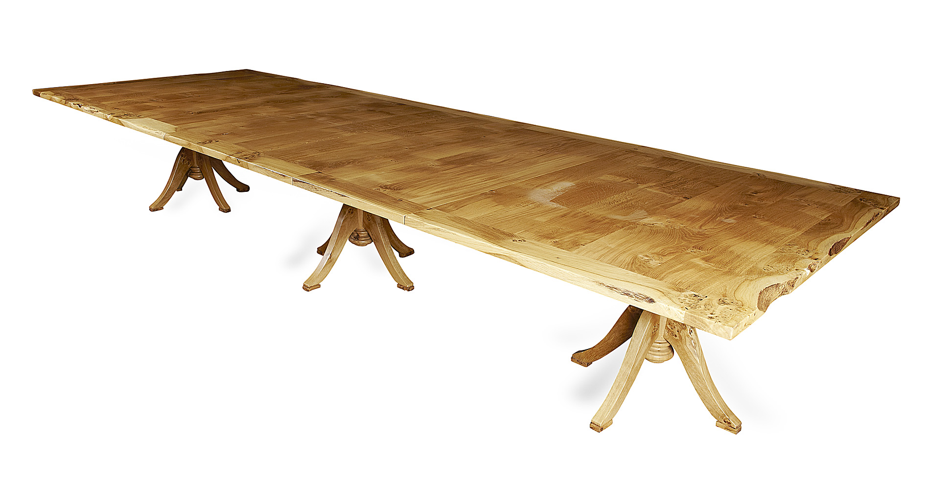 MODERN OAK TRIPLE PEDESTAL DINING TABLE