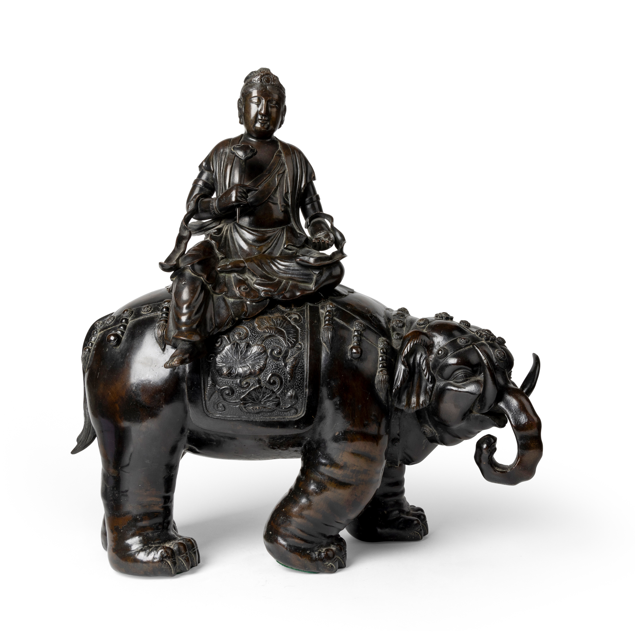 LARGE JAPANESE BRONZE SCULPTURE GROUP OF FUGEN BOSATSU