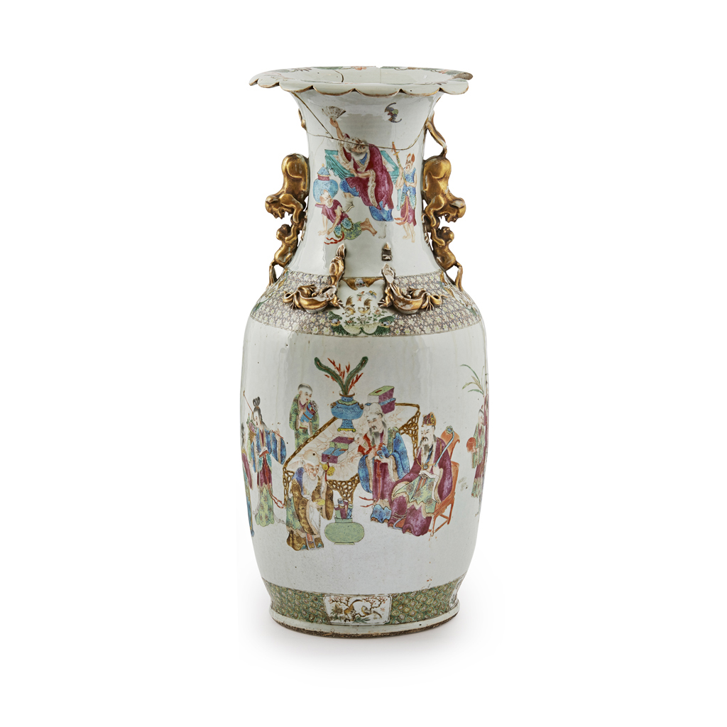LARGE FAMILLE ROSE BALUSTER VASE