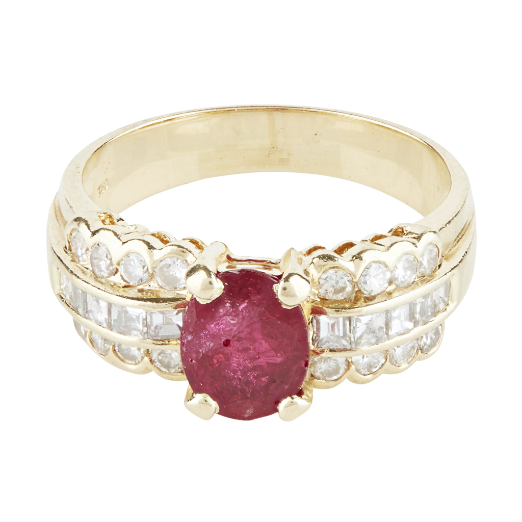 A ruby and diamond set ring
