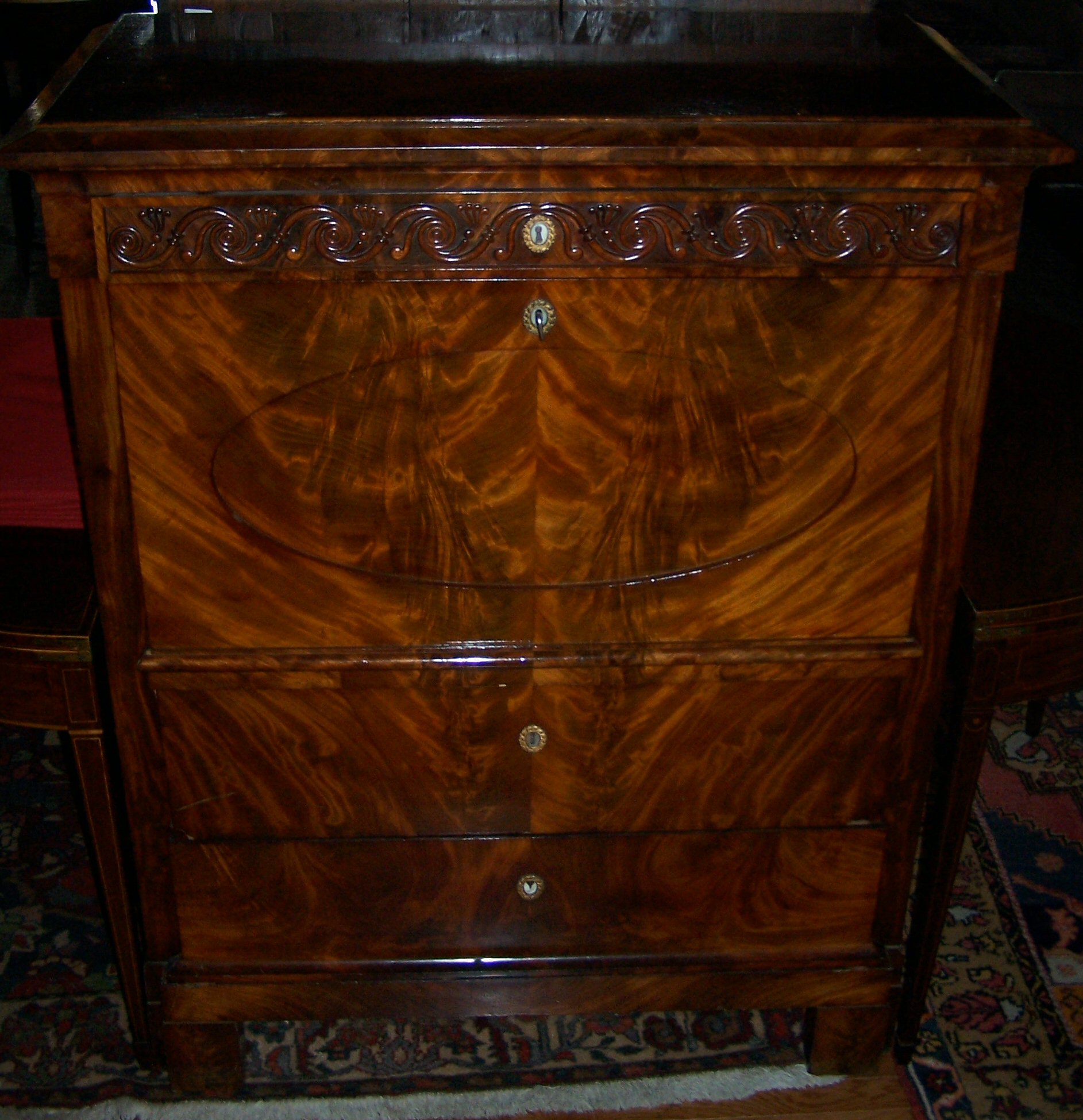 A 19th century German mahogany secretaire abbatant